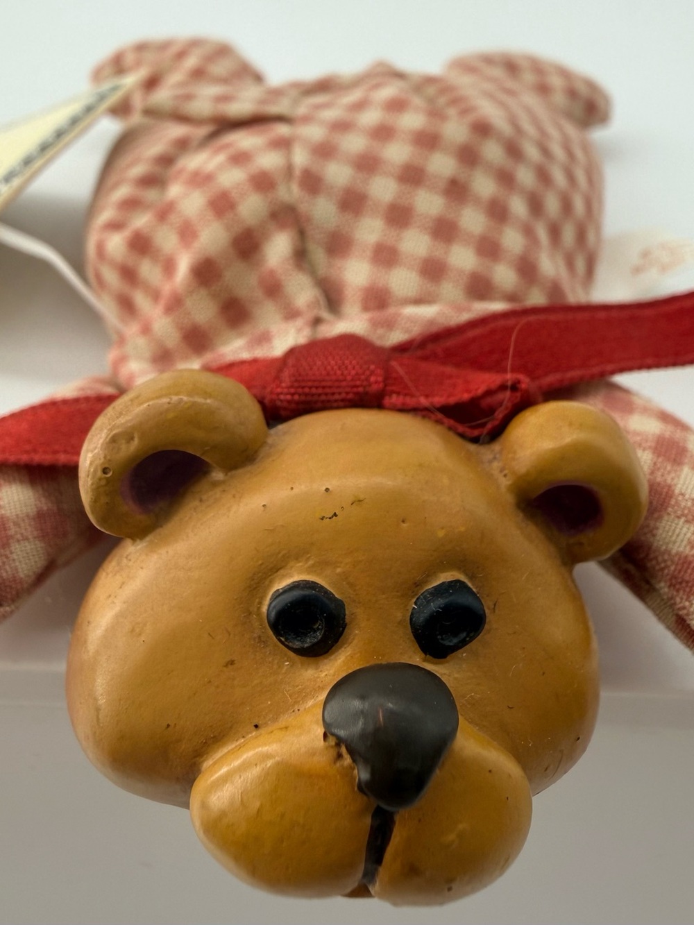 Russ Brown Bear Plush with Red Bow and Checkered Outfit